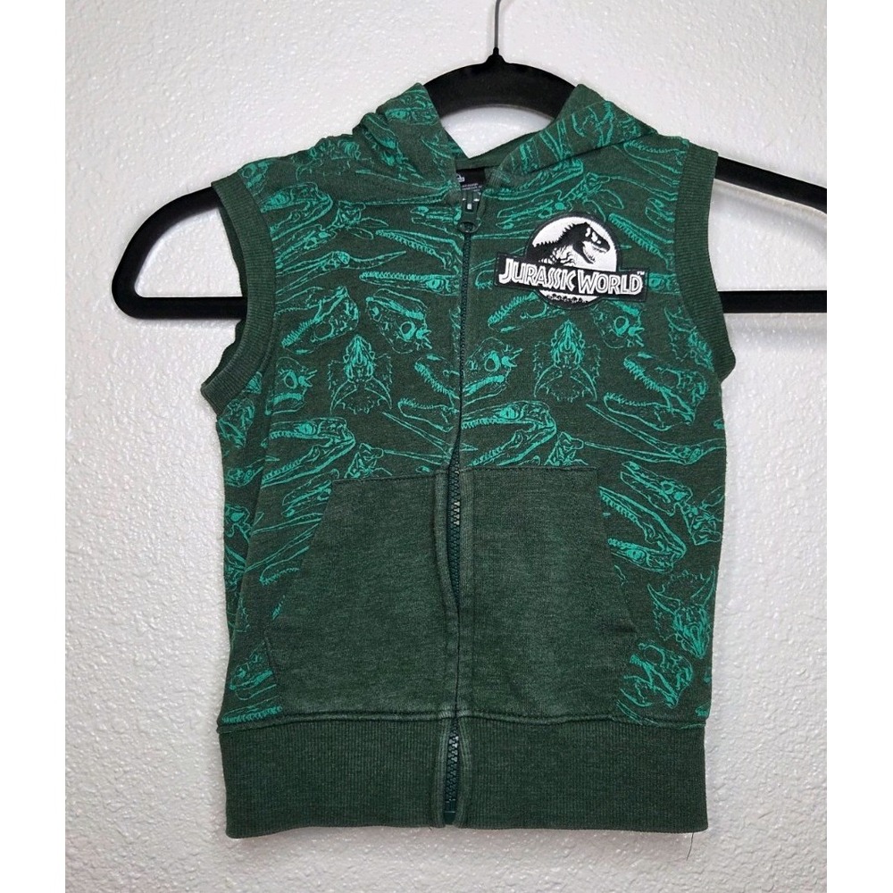 Jurassic World Toddler Hoodie Vest 3T Green Dinosaur Print Zip Up